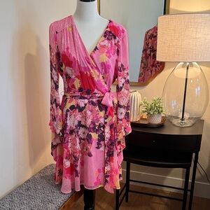 ECI Vibrant Pink Floral Long Sleeve Dress